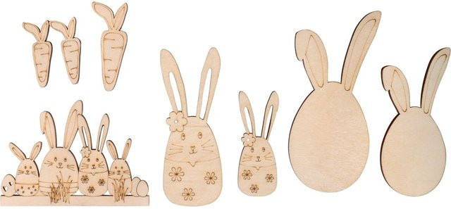 Rayher Holz Dekoelemente Osterhasen Freunde in Beige - Bild 1