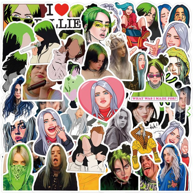 55 Stück Billie Eilish Wasserfeste Aufkleber Multicolor für Notizbücher und Computer - Bild 1