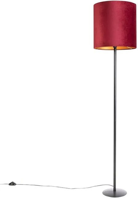 QAZQA Simplo Stehlampe Schwarz mit dimmbarem Velourschirm in Rot und Gold/Messing, Höhe: 178 cm, Durchmesser: 40 cm - Bild 1