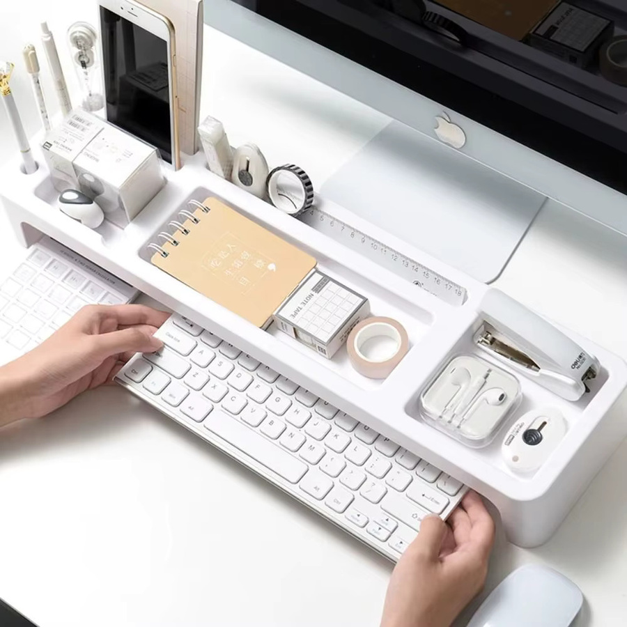 Multifunktionales Desktop-Organizer-Regal aus Kunststoff in Weiß für Schreibtisch und Kosmetik - Bild 2