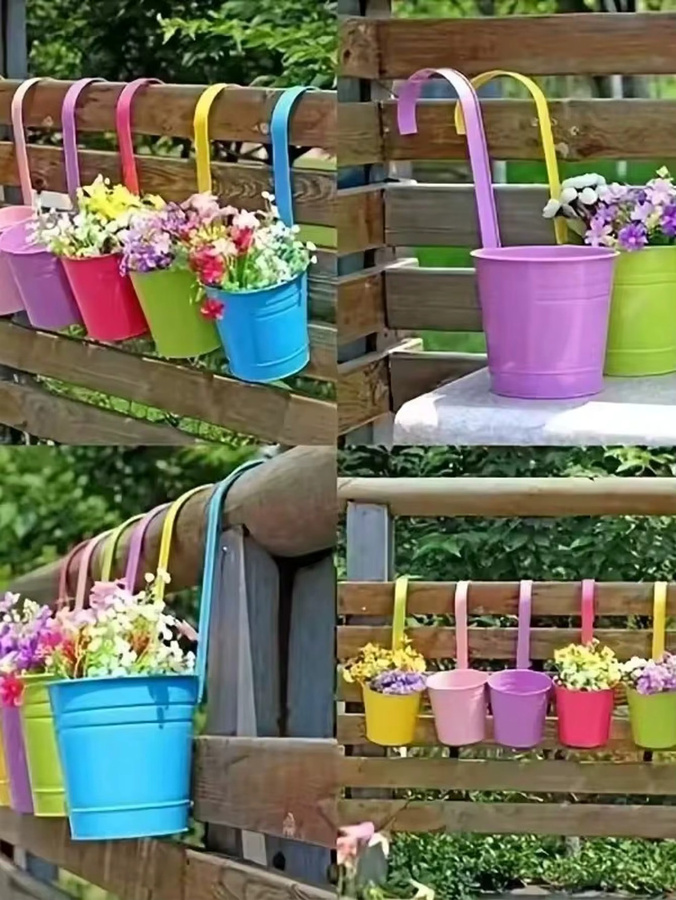 10er Set Ferro Pastoral Wandblumentöpfe aus Metall in Rot und Mehrfarbig für Garten und Veranda - Bild 5
