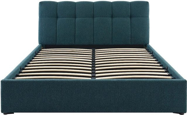 Vente-unique Bett Maziri mit Bettkasten in Blaugrün aus Bouclé-Stoff, B/T/H: 160 x 200 cm - Bild 1
