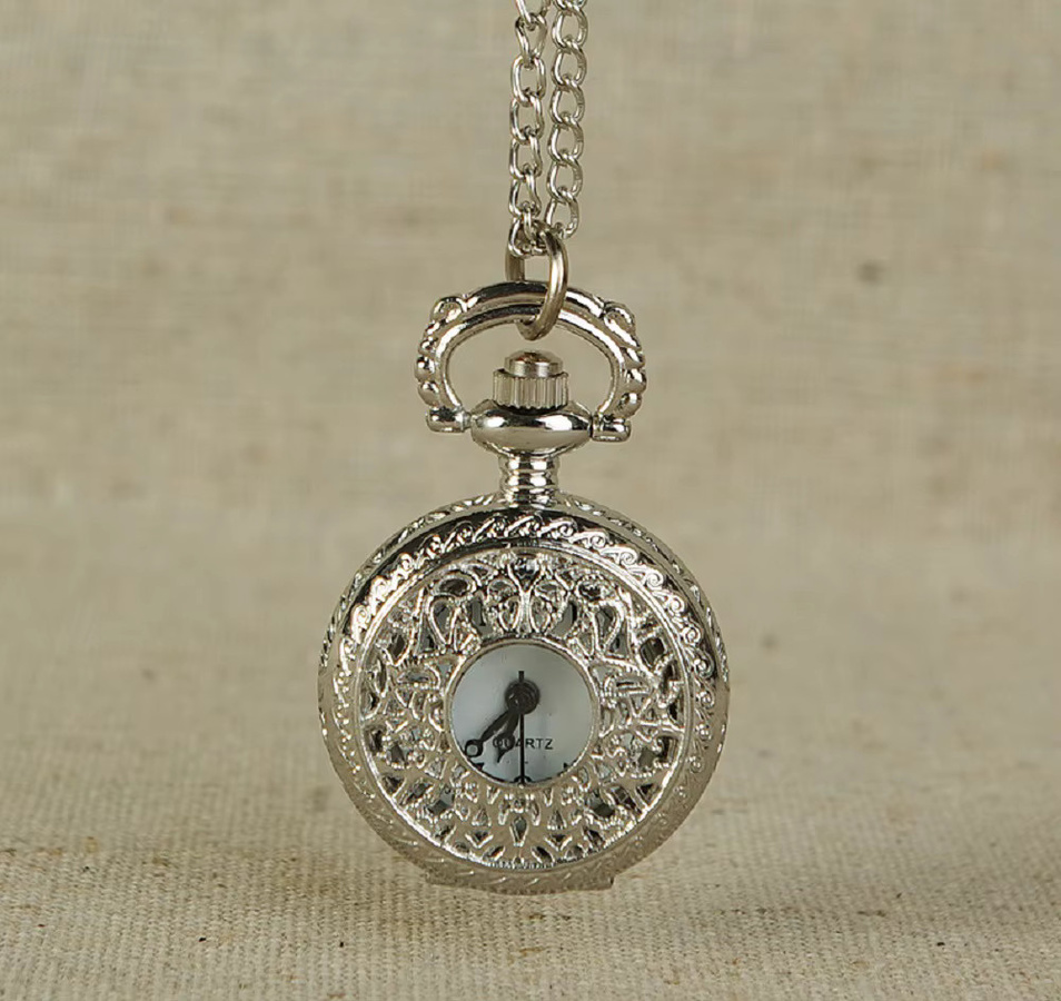 Taschenuhr Halskette, Quarz, Legierung, Silber, Damen, Vintage - Bild 3
