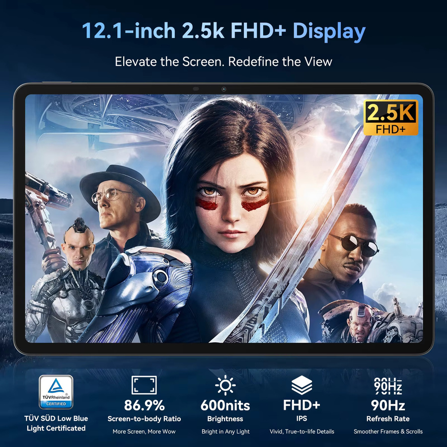 Blackview MEGA 3 Tablet-PC mit kabelloser Tastatur und Maus, 12,1 Zoll 2,5K FHD+ Display, Android 15, MTK G100 Octa-Core, 36GB RAM, 256GB ROM, 8800mAh, Grau/Schwarz - Bild 4