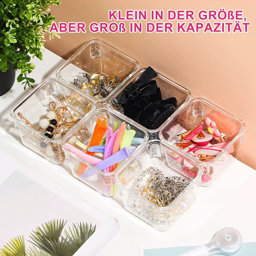 16-teiliger Schubladen-Organizer aus transparentem PET-Kunststoff in 5 Größen, stapelbare Schalen mit Bodenriffelung für Büro, Kosmetik und Küche - Bild 3