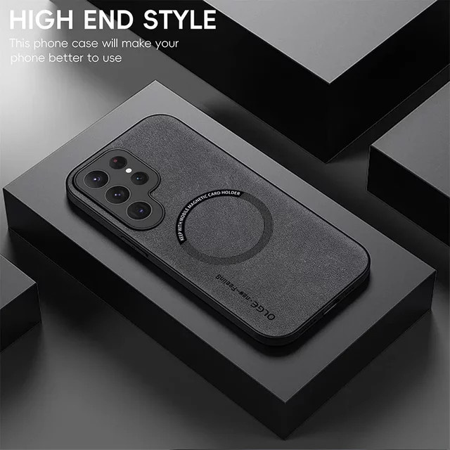 Magnetische Lederhülle für Samsung Galaxy S25 S24 S23 S22 S21 S20 Ultra FE 20 Plus in Schwarz oder Blau mit Wireless Charge und Anti-Drop Schutz - Bild 1