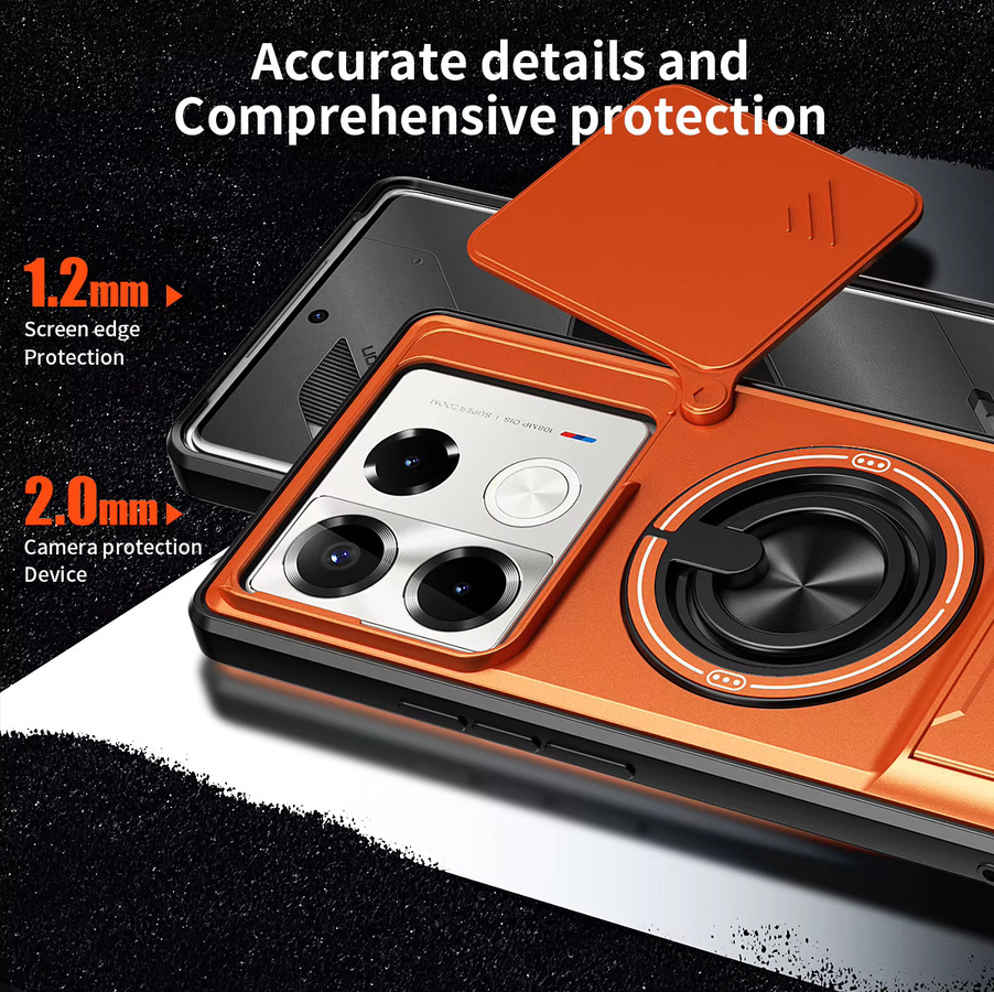 Stoßfeste Panzer-Handyhülle für Infinix Note Edge 60 50 40 30 Pro 40S 50S 50X mit Kameraschutz, Ständer und magnetischer Abdeckung in Silber und Orange - Bild 3