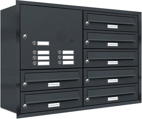 AL Briefkasten-System für 7 Parteien zur Unterputzmontage, grau, B/H/T: 153,56 x 61,5 x 27,5 cm - Bild 1