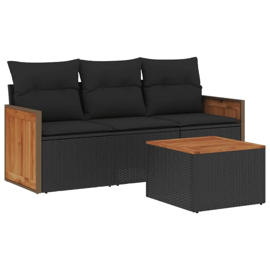 vidaXL 4-tlg. Garten-Sofagarnitur aus Poly-Rattan in Schwarz mit Kissen und Couchtisch - Bild 2