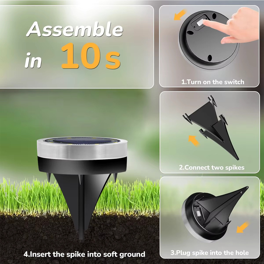 AMARYLLIS Solar-Bodenleuchte aus Edelstahl mit 8 LED in Silber und Weiß, IP65 wasserdicht mit Dämmerungssensor für den Garten - Bild 4