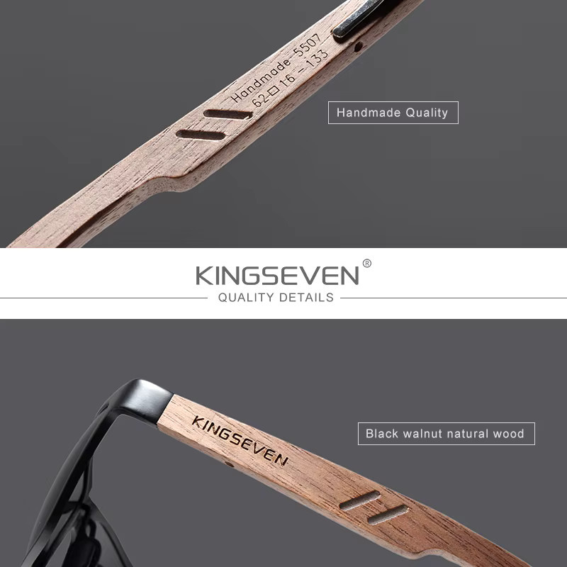 KINGSEVEN Sonnenbrille Holz-Aluminium, Vollrand, Herren, polarisiert - Bild 3