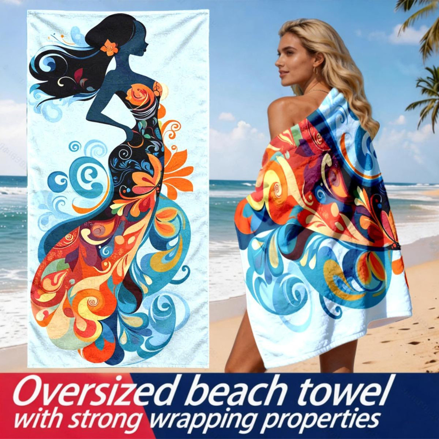 Hochsaugfähiges Strandtuch mit Tanzmädchen-Motiv und Grasrock-Design aus Polyester-Mikrofaser, Breite: 40 cm, Höhe: 60 cm - Bild 2
