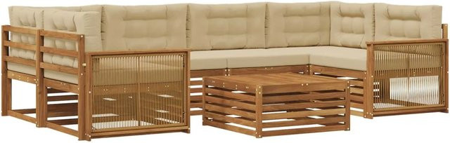 vidaXL Outdoor-Sofagarnitur L-Form aus Akazienholz mit 7 Kissen in Natur und Beige - Bild 1