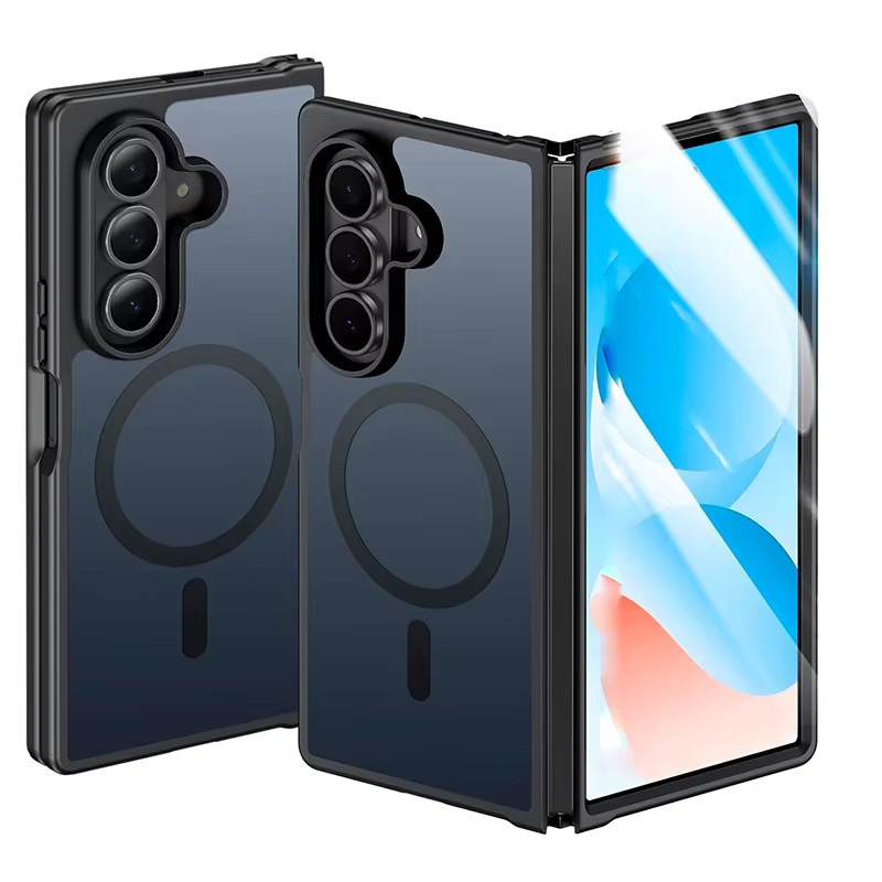 UYUXIO Magnetische kabellose Lade-Handyhülle für Samsung Galaxy Z Fold 7, Transparent/Schwarz, matte Rückseite mit Magnet - Bild 5