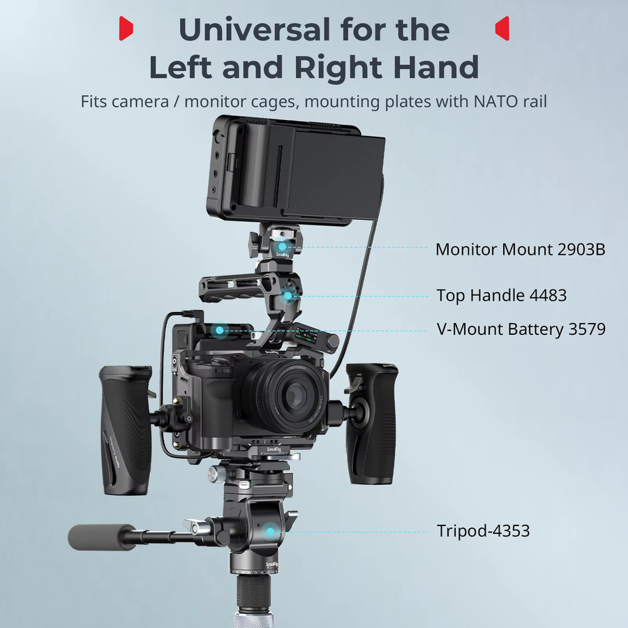 SmallRig NATO-Seitengriff mit NATO-Klemme und 360 Grad Drehung für DSLR-Kamera und Monitor-Käfig-Kits, Schwarz, Modell 5160 - Bild 3