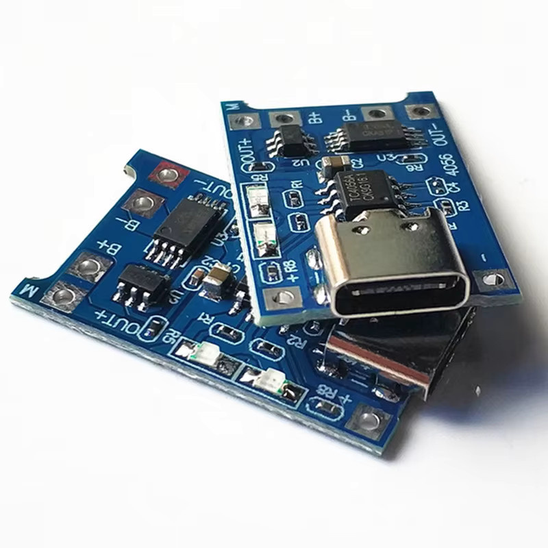 TP4056 Lithium-Batterie-Ladegerät-Modul für 18650 Akkus mit USB-C und Micro-USB Anschluss sowie Schutzfunktion, Blau - Bild 1