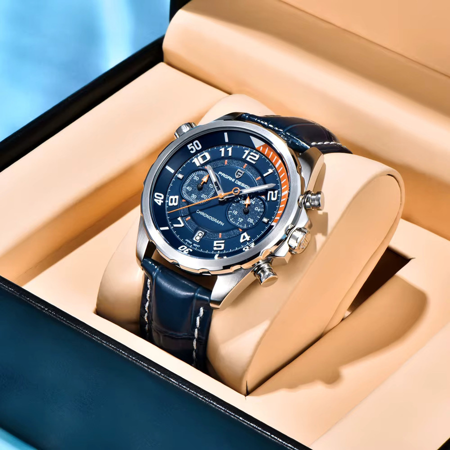 PAGANI DESIGN Chronograph, Quarz, Edelstahl, Saphirglas, Leder, Herren, Grün - Bild 3