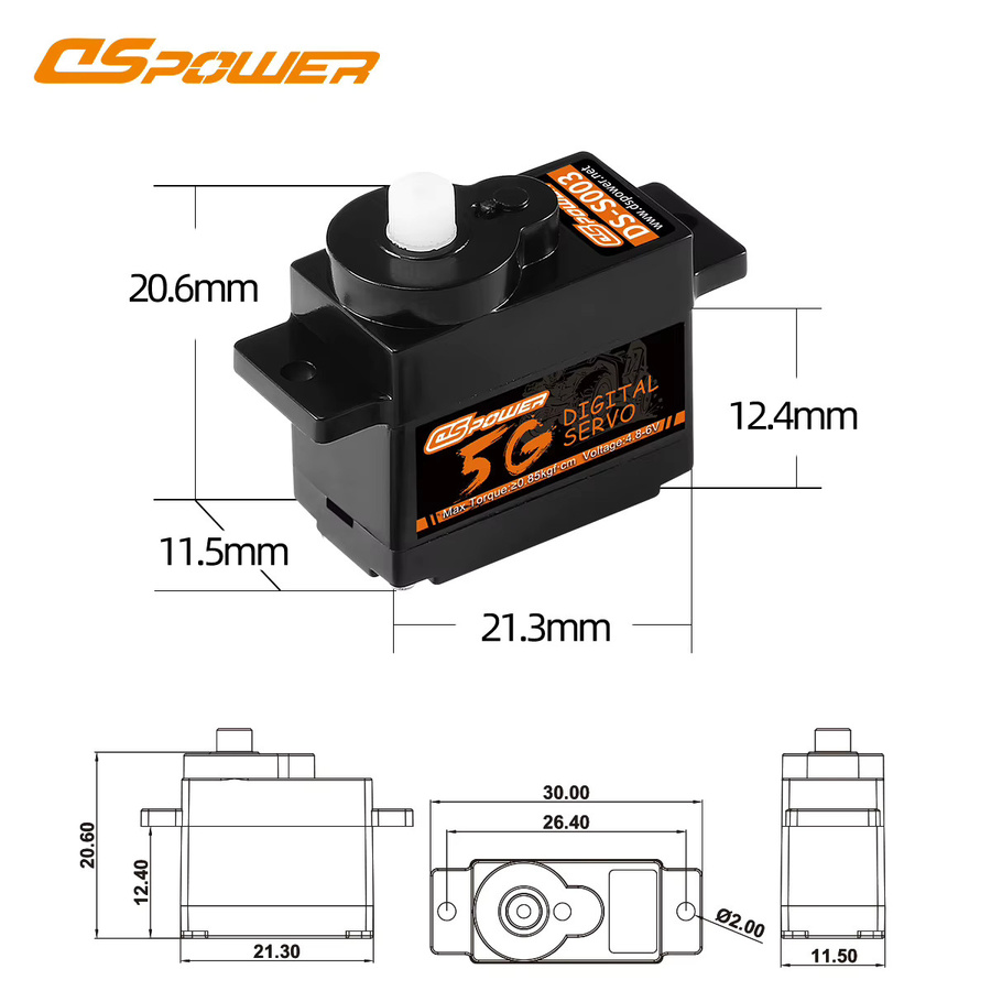 DSpower 5g Micro Digital Servo, Kunststoff Getriebe, Kernloser Motor - Bild 2