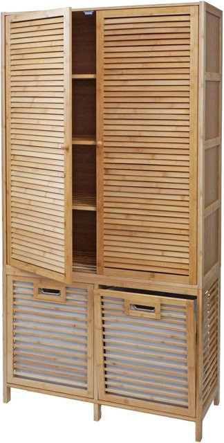 MCW Bambus Badezimmerschrank N83 in Braun mit 2 Wäschekörben und 2 Türen, Höhe: 168 cm, Breite: 82 cm, Tiefe: 34 cm - Bild 1
