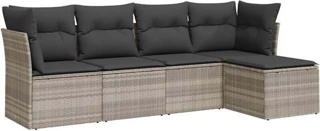 vidaXL 5-teilige Garten-Sofagarnitur aus Poly-Rattan mit Kissen in Hellgrau - Bild 1