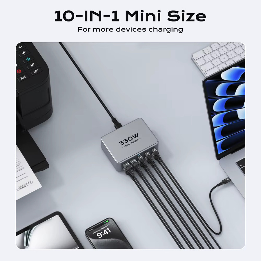 TOPZERO GaN USB-C Schnellladestation 330W mit 100W PD3.0 PPS QC3.0 Multiport Ladegerät in Silber - Bild 5