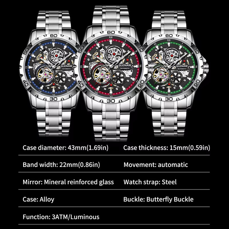 GLENAW Ring Herrenuhr, Automatik, Edelstahl, Silber, Grün - Bild 4