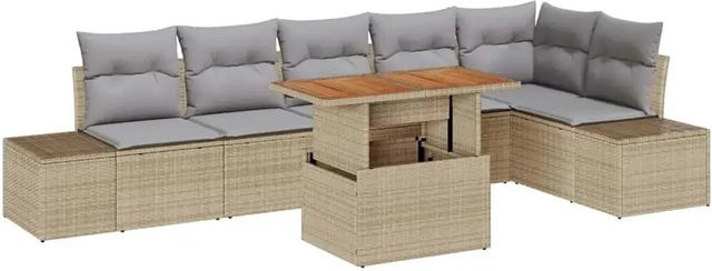 vidaXL Garten-Sofa-Set aus Poly Rattan in Beige mit 7 Teilen und Stauraumfunktion - Bild 1