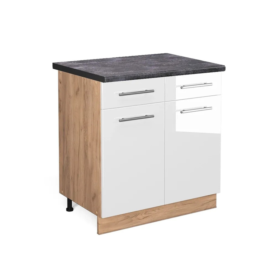 Vicco Küchenunterschrank Fame-Line in Weiß Hochglanz und Anthrazit mit Eichenoptik, B/T/H: 80 x 60 x 82 cm - Bild 2