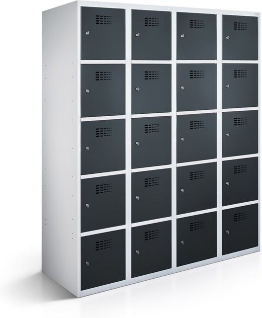rotstahl Fächerschrank mit 20 Fächern und Scharniertüren, Korpus Lichtgrau und anthrazitfarbene Front, B/T/H: 120 x 50 x 180 cm - Bild 1