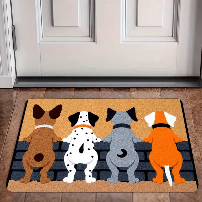 VIKAMA Niedliche Welpen-Fußmatte mit Cartoon-Hund Design, rutschfester Eingangsteppich für Outdoor und Innenbereich, B/T: 60 x 40 cm, Mehrfarbig - Bild 2