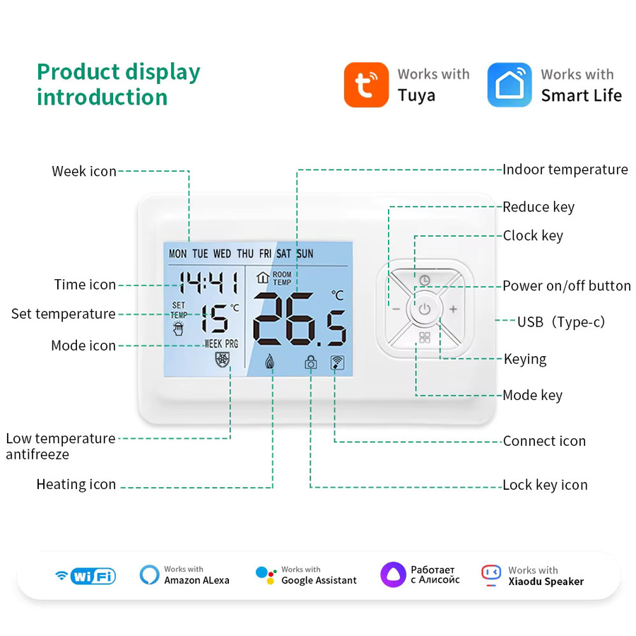 Tuya Smart Wifi Kessel Thermostat von ecobuy well, weiß, batteriebetrieben mit App-Steuerung und Smart Home Integration für Alexa und Google Home - Bild 2