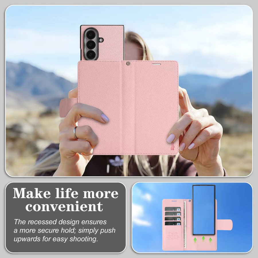 2-in-1 Handyhülle mit abnehmbarer RFID-blockierender Brieftasche und Handschlaufe aus PU-Leder für Samsung Galaxy Z Fold 5 4 3 6 7 5G in Braun oder Pink - Bild 4