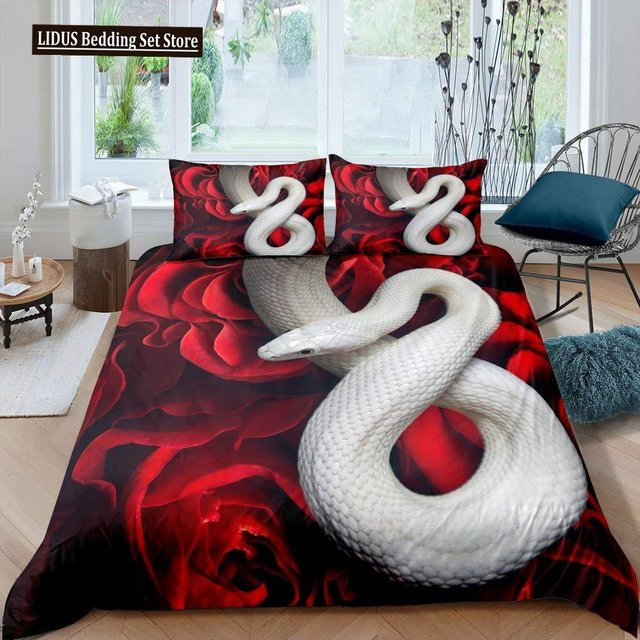 Binchi Fitness Bettwäsche-Set mit 3D Schlangen- und Palmblatt-Motiv, Microfaser, B/H: 135 x 200 cm - Bild 1