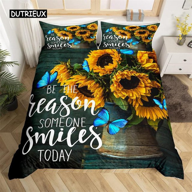 Bettwäsche-Set mit Schmetterlings-Print von Binchi Outdoor Product aus Mikrofaser in Gold und Gelb, B/H: 135 x 200 cm - Bild 1