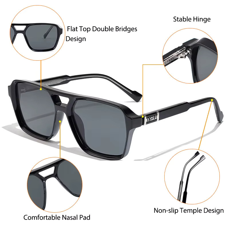 CATERSIDE Retro-Sonnenbrille, quadratisch, Herren, Vollrand, Schwarz, Kunststoff - Bild 4