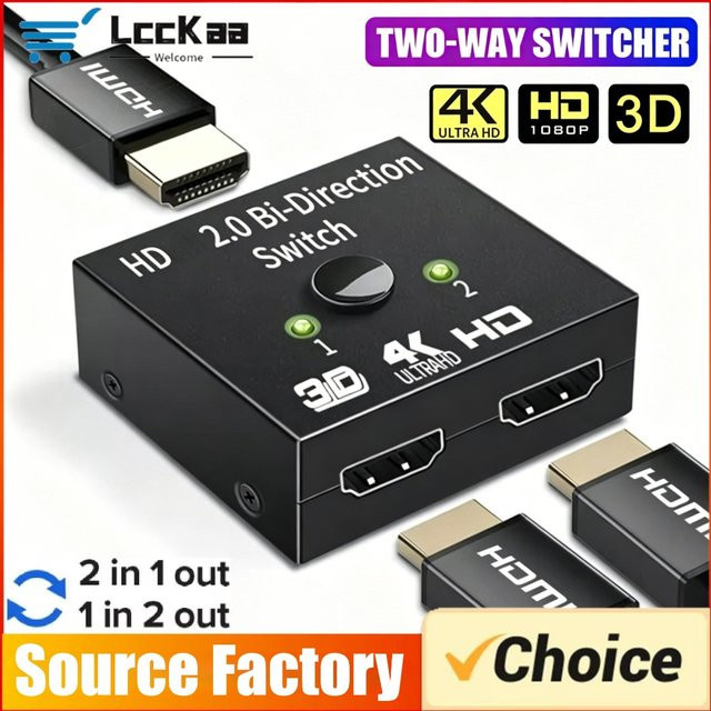 LccKaa Bidirektionaler HDMI Switch 2.0 Adapter 2-in-1-Out Konverter in Schwarz für PS4 Pro/4/3 und TV Box, 4K Auflösung - Bild 1