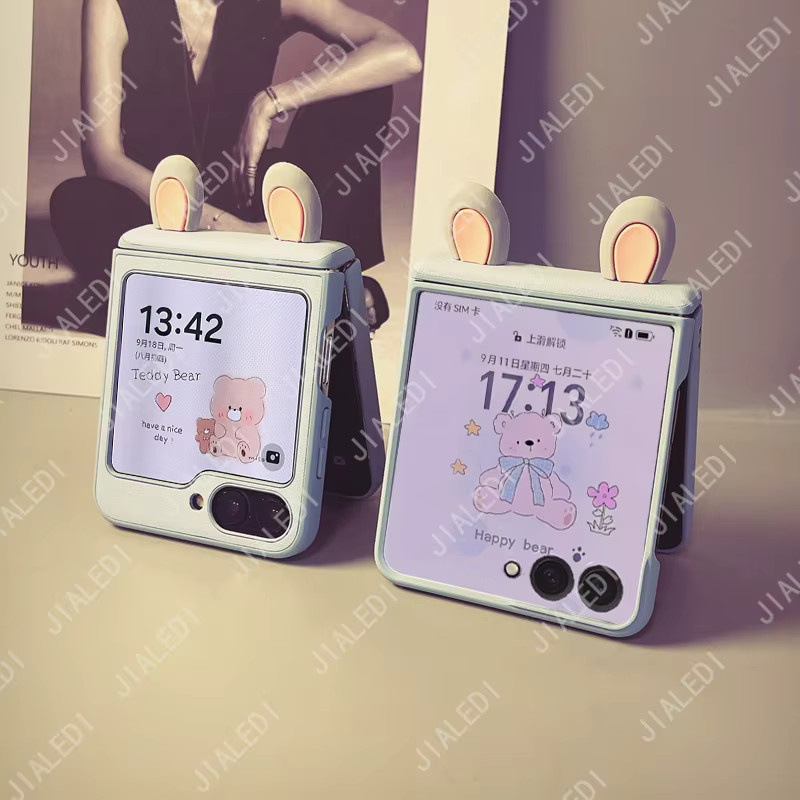 Samsung Galaxy Z Flip 7 / Flip 6 Handyhülle mit Hasenohren und magnetischem Scharnier in Blau - Bild 2
