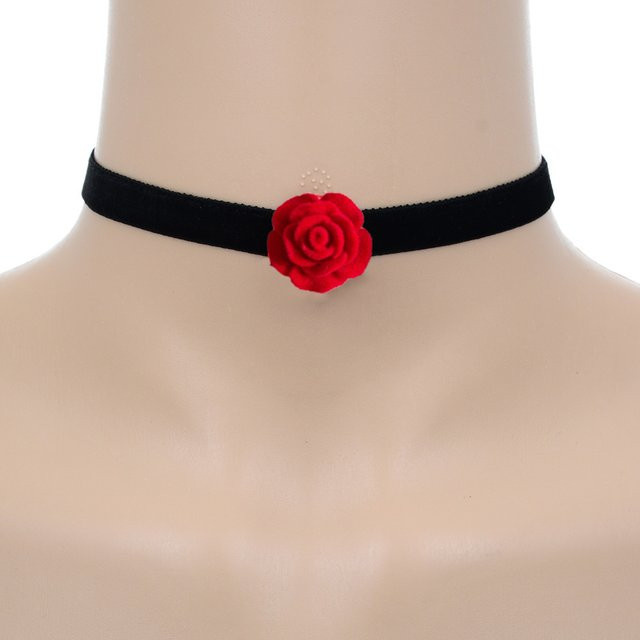 Halskette Blume Rose, Messing, Schwarz, Damen - Bild 1