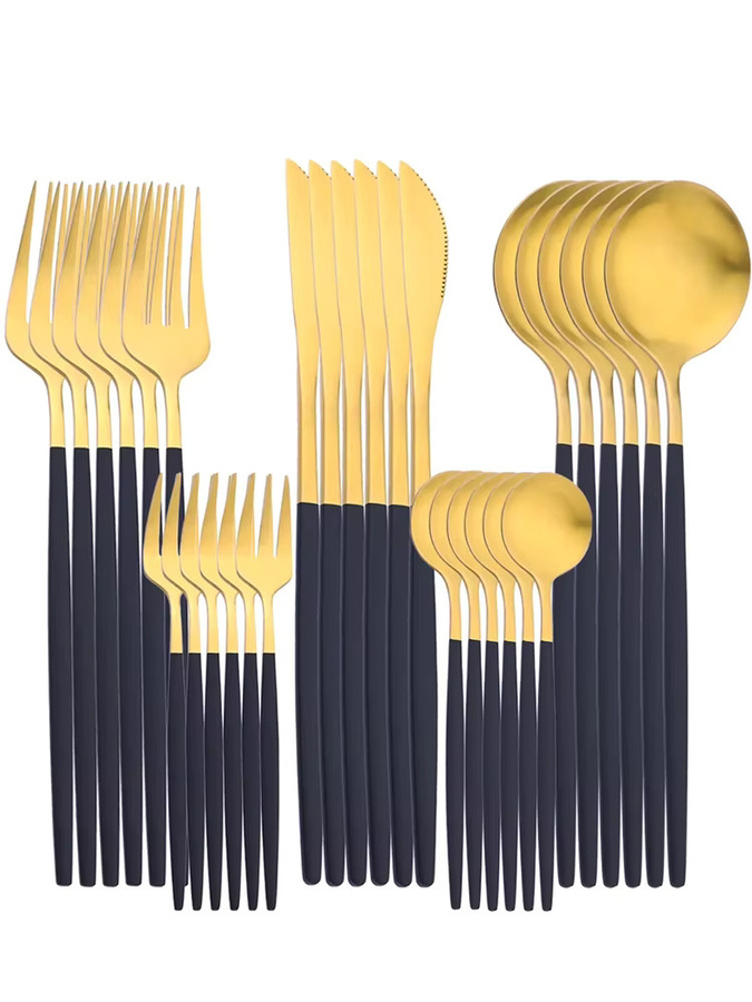 30-teiliges JANKNG Besteckset aus Edelstahl in Gold und Silber mit mattem Finish bestehend aus Messern, Gabeln und Löffeln - Bild 5