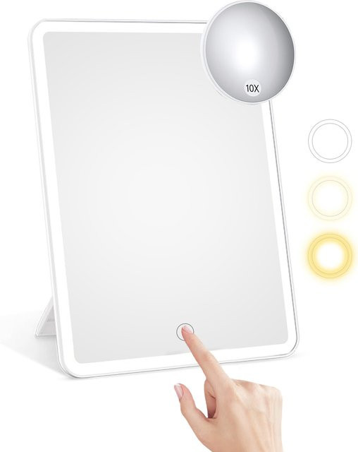 cosmomiro Schminkspiegel mit LED-Beleuchtung, 10-fache Vergrößerung, weiß - Bild 1