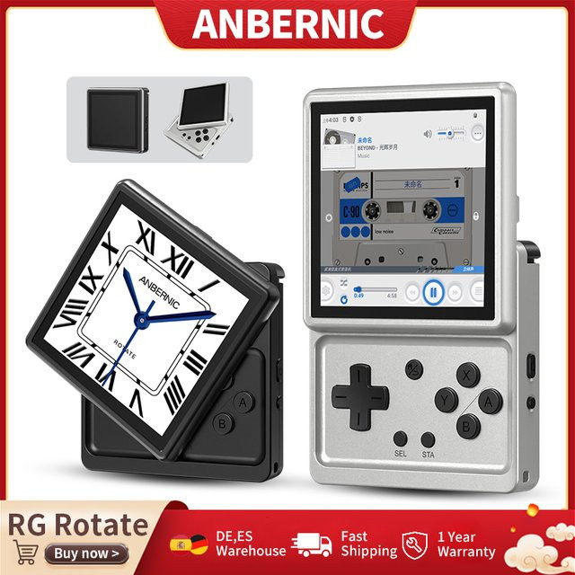 Anbernic RG Rotate Retro Handheld Gameconsole mit 3.5 Zoll IPS Display, drehbarem Bildschirm, Android und WIFI in Silber - Bild 1