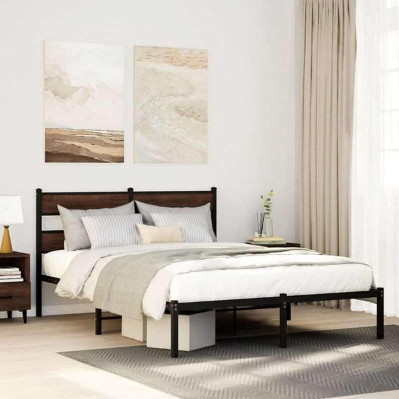 Vidaxl Metallbett im Industrial Design mit Kopfteil aus Holzwerkstoff, Braun, B: 160 cm, L: 200 cm - Bild 1