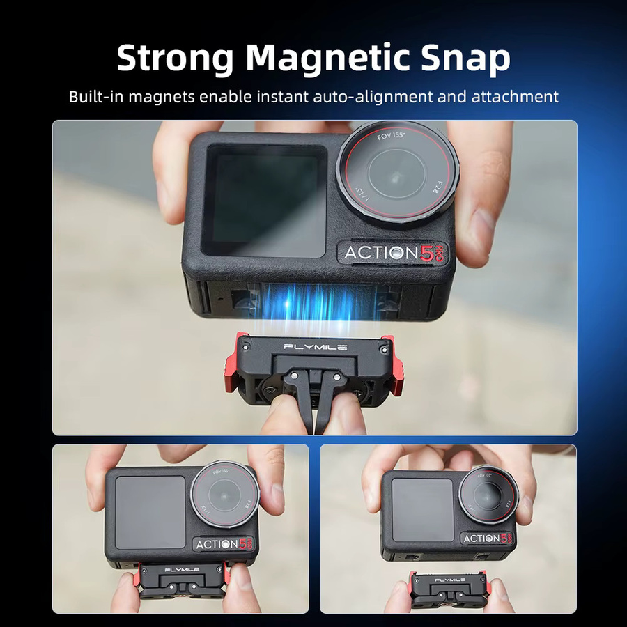 Flymile Action 5 Pro Magnetische Schnellwechselbasis mit Doppelklauen-Halterungsadapter und 1/4 Zoll Schraubenloch für DJI OSMO 360 Zubehör in Schwarz - Bild 3