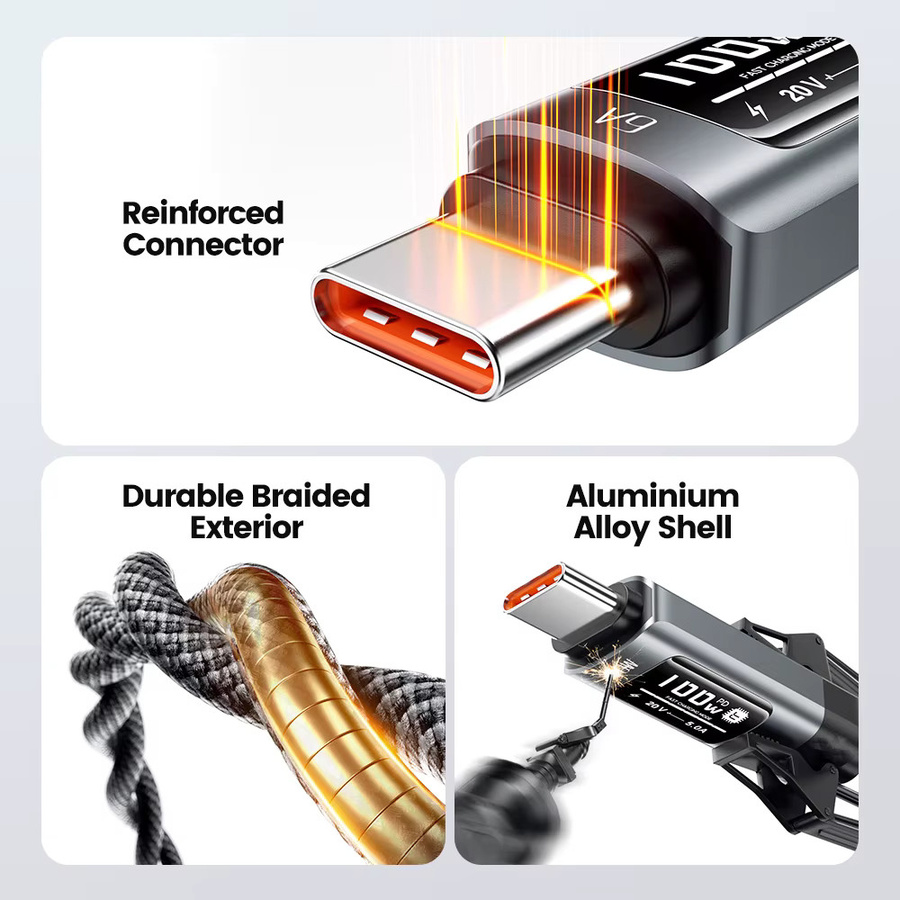 Toocki TX111A2 USB-A auf USB-C Kabel mit Digitalanzeige, 100W Schnellladegerät Typ C, Schwarz - Bild 3
