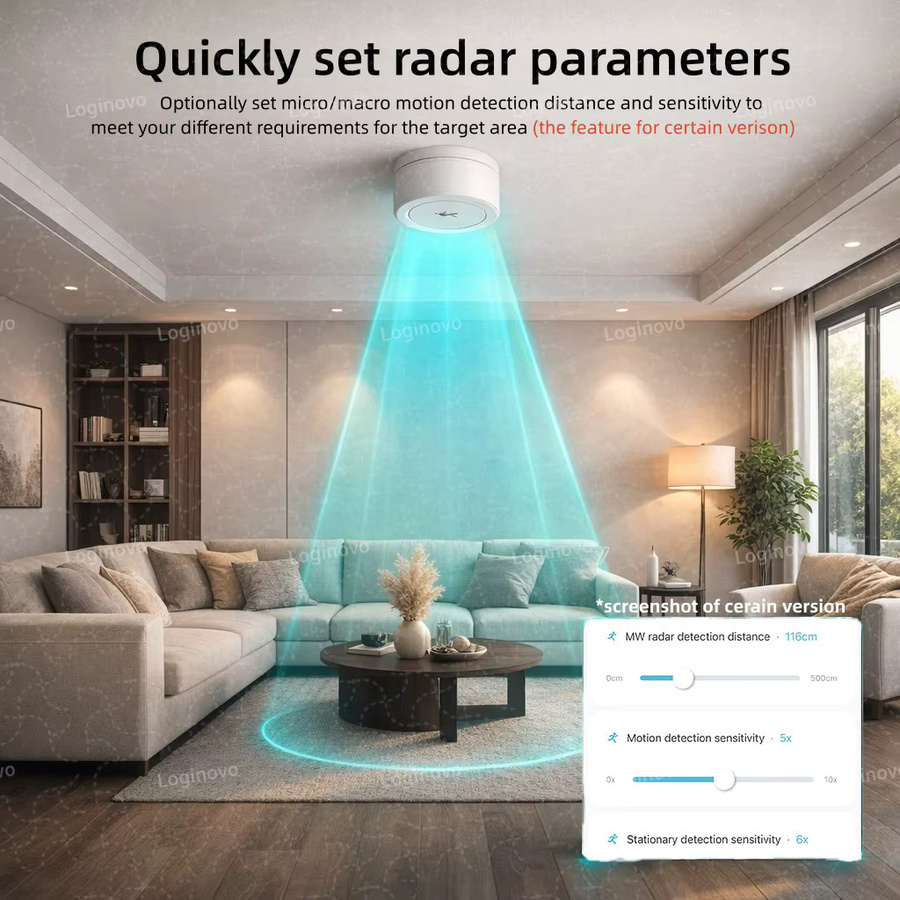 Loginovo ZigBee 24G MmWave Radar-Bewegungssensor für menschliche Anwesenheit, Mini-PIR-Detektor für Tuya Smart Life Z2M Hausautomation, Weiß - Bild 3