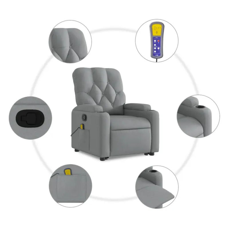 Vidaxl Massagesessel mit Aufstehhilfe in Grau aus Stoff - Bild 2