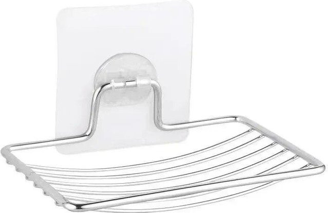 Edelstahl Seifenhalter und Schwammhalter für Badezimmer und Küche, selbstklebend, Farbe: Weiß/Silber - Bild 1