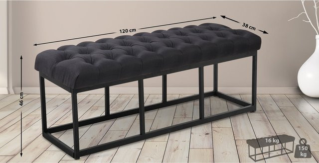 CLP Sitzbank Amun Polsterbank mit Stoffbezug und Metallgestell in Schwarz/Grau für Flur, Schlafzimmer und Garderobe - Bild 1