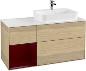 V&B Waschtischunterschrank Finion in Weiß mit Regal links und Eichenoptik, Breite: 120 cm, Tiefe: 50,1 cm, Höhe: 50,1 cm - Bild 1