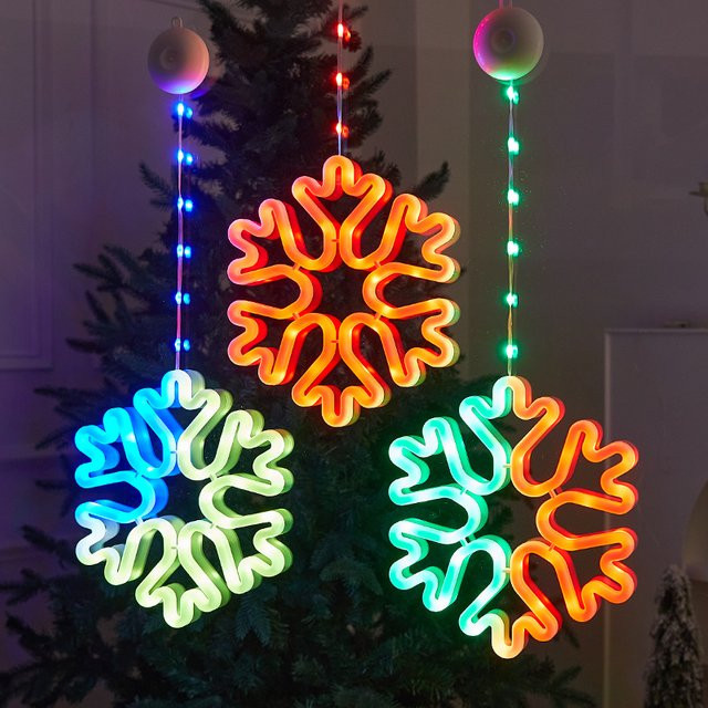 Mexllex Mehrfarbige LED-Schneeflocken-Hängelampen für die Weihnachtsdekoration mit 8/12 Beleuchtungsmodi und Batteriebetrieb - Bild 1